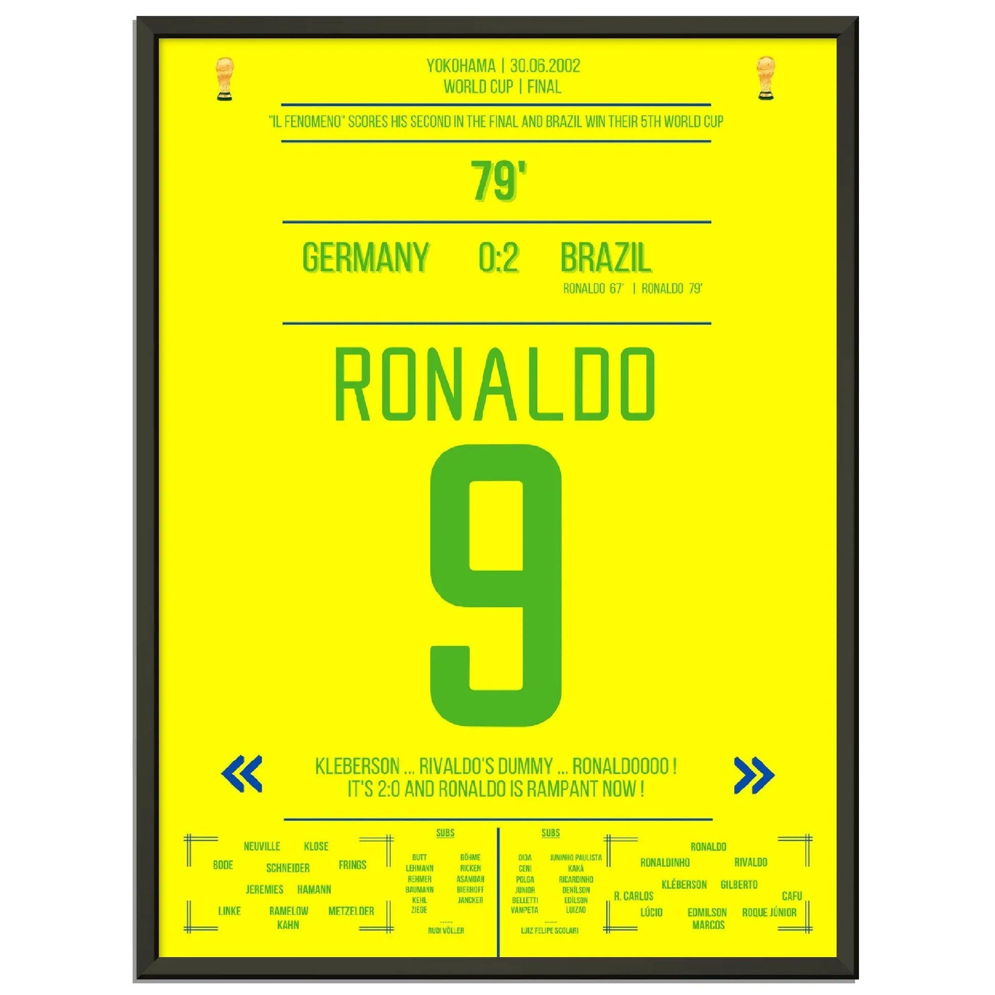 Ronaldo Il Fenomeno Doppelpack für Brasilien WM Finale 2002 gegen Deutschland 