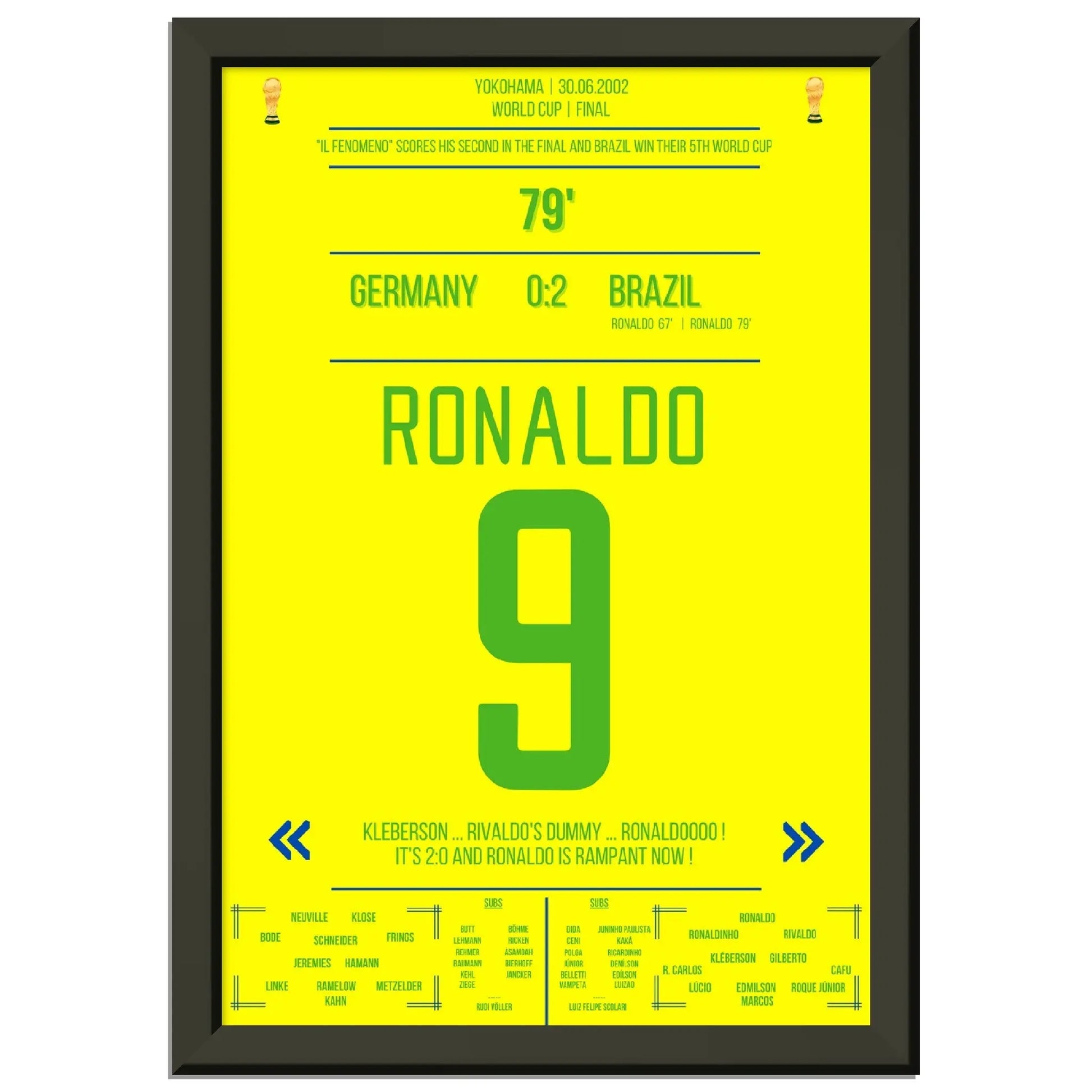 Ronaldo Il Fenomeno Doppelpack für Brasilien WM Finale 2002 gegen Deutschland 