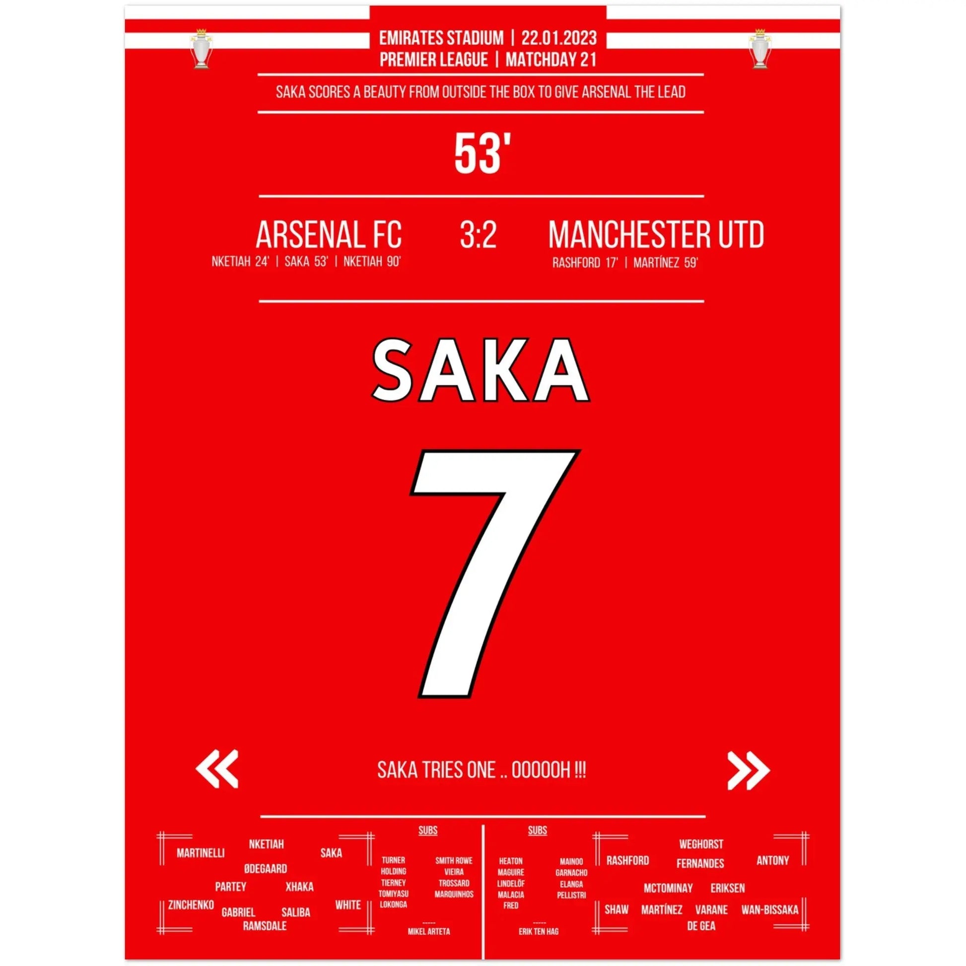 Saka's Traumtor aus der Distanz gegen ManU 