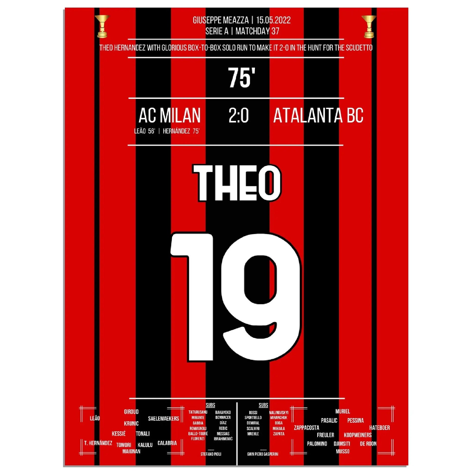 Theo Hernández' spektakuläres Solo-Tor gegen Atalanta auf dem Weg zum Scudetto 30x40-cm-12x16-Ohne-Rahmen