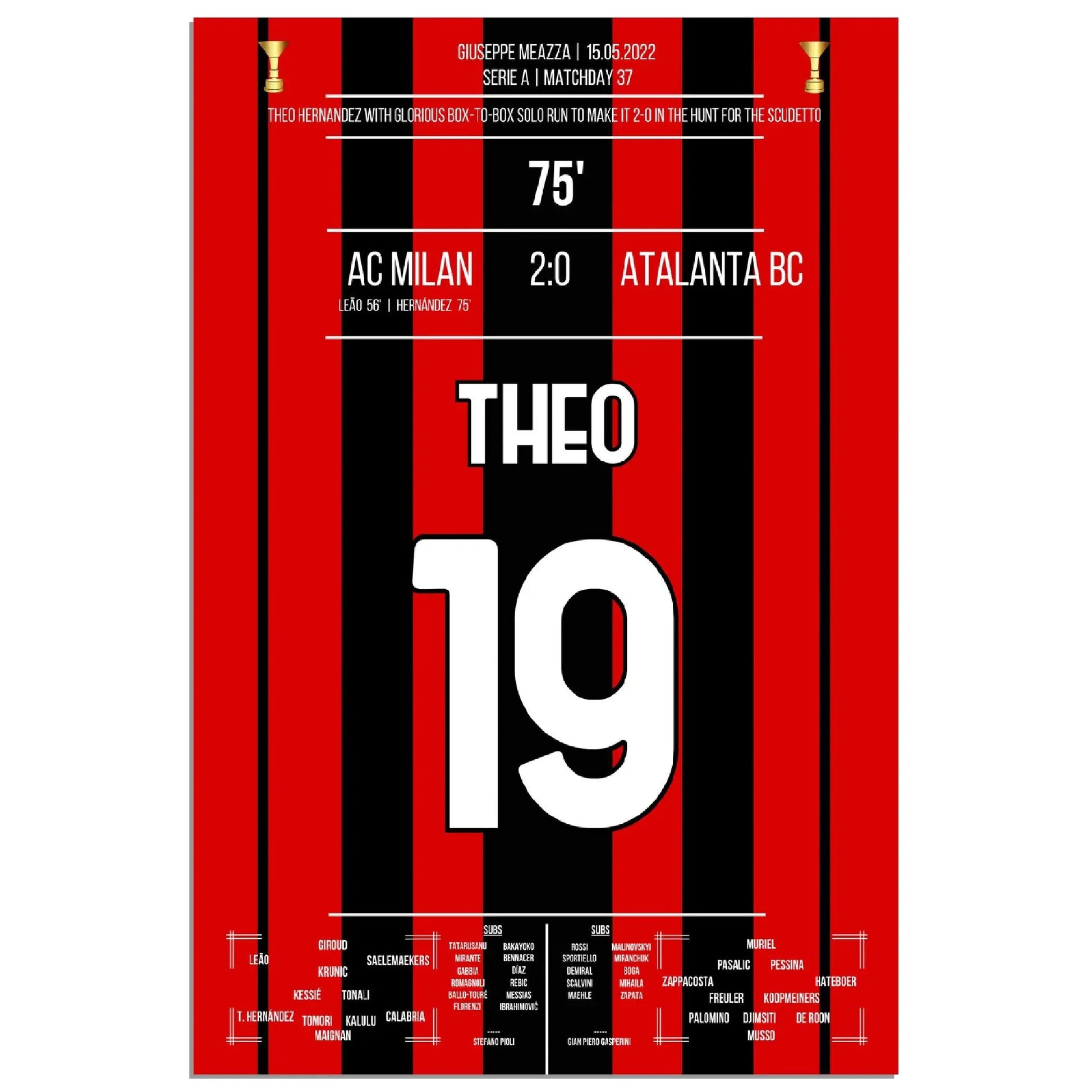 Theo Hernández' spektakuläres Solo-Tor gegen Atalanta auf dem Weg zum Scudetto 60x90-cm-24x36-Ohne-Rahmen