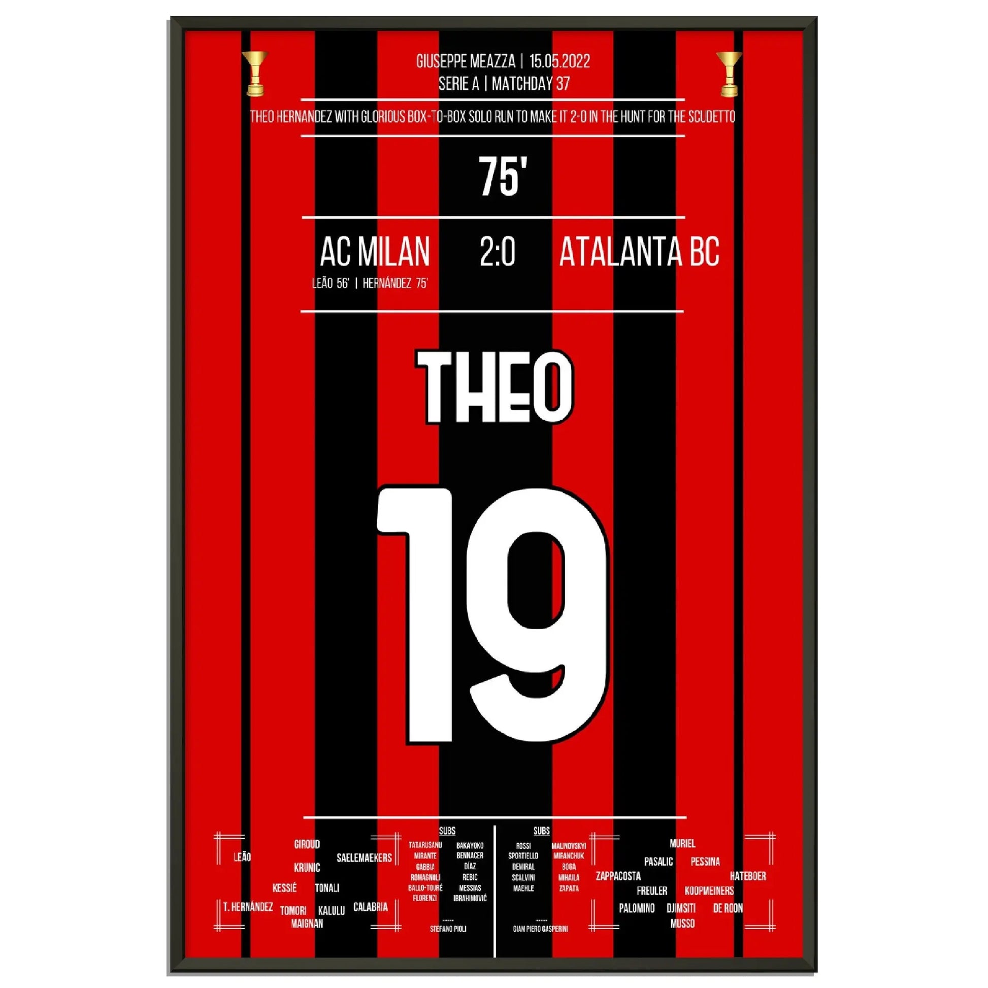 Theo Hernández' spektakuläres Solo-Tor gegen Atalanta auf dem Weg zum Scudetto 60x90-cm-24x36-Schwarzer-Aluminiumrahmen
