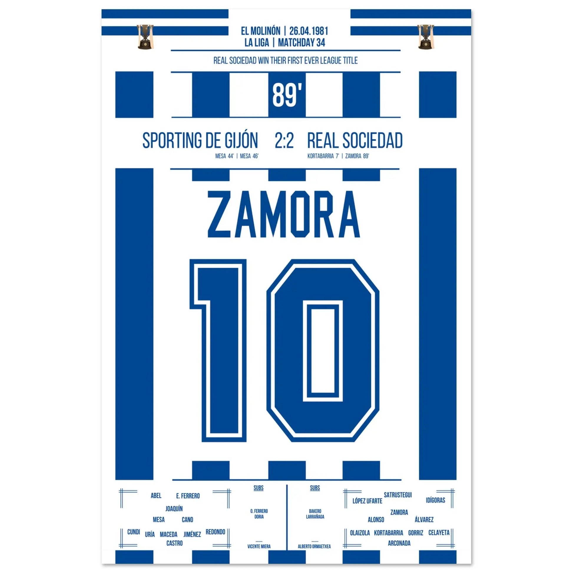 Zamora's Tor bei San Sebastians erster Meisterschaft der Vereinsgeschichte 60x90-cm-24x36-Ohne-Rahmen