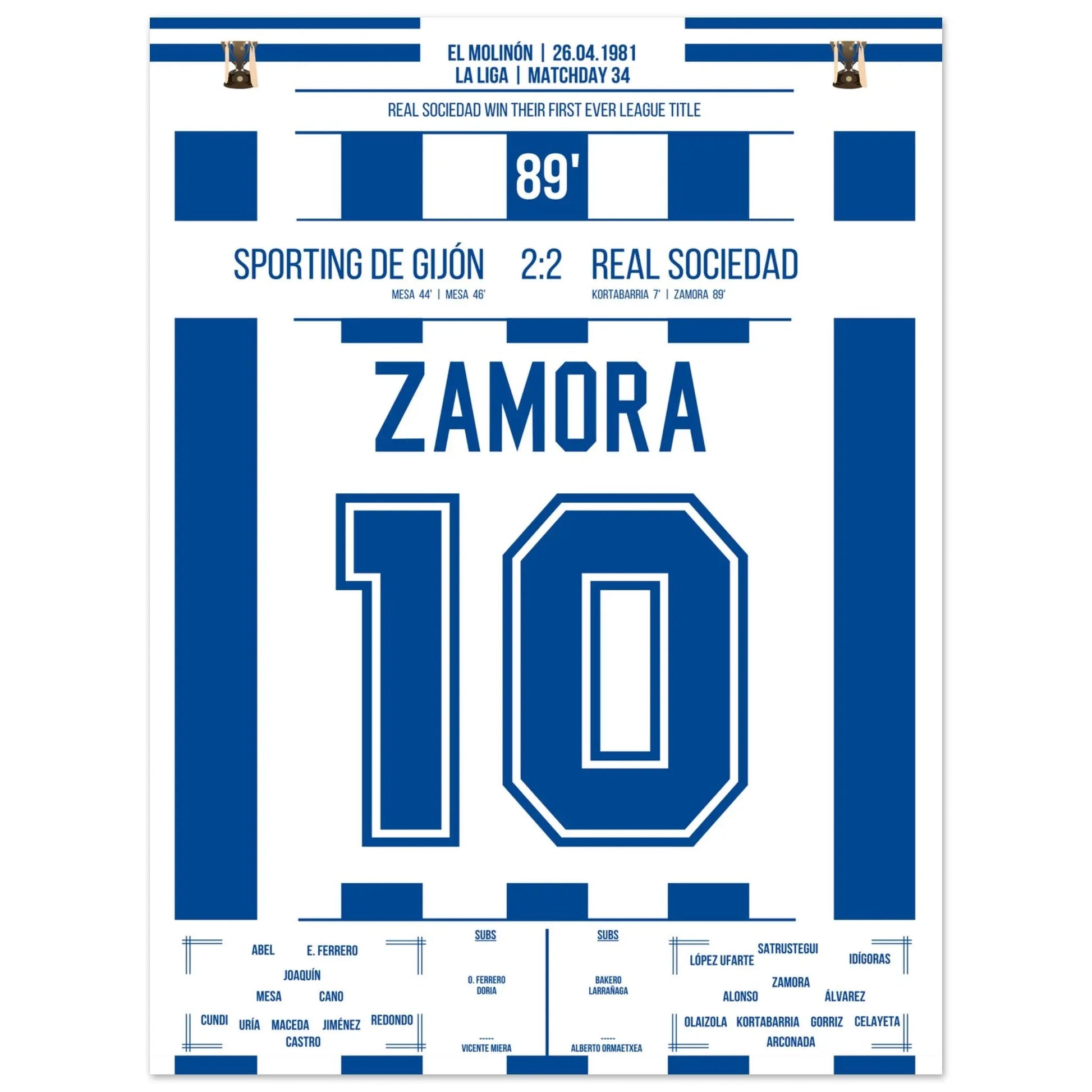 Zamora's Tor bei San Sebastians erster Meisterschaft der Vereinsgeschichte 30x40-cm-12x16-Ohne-Rahmen