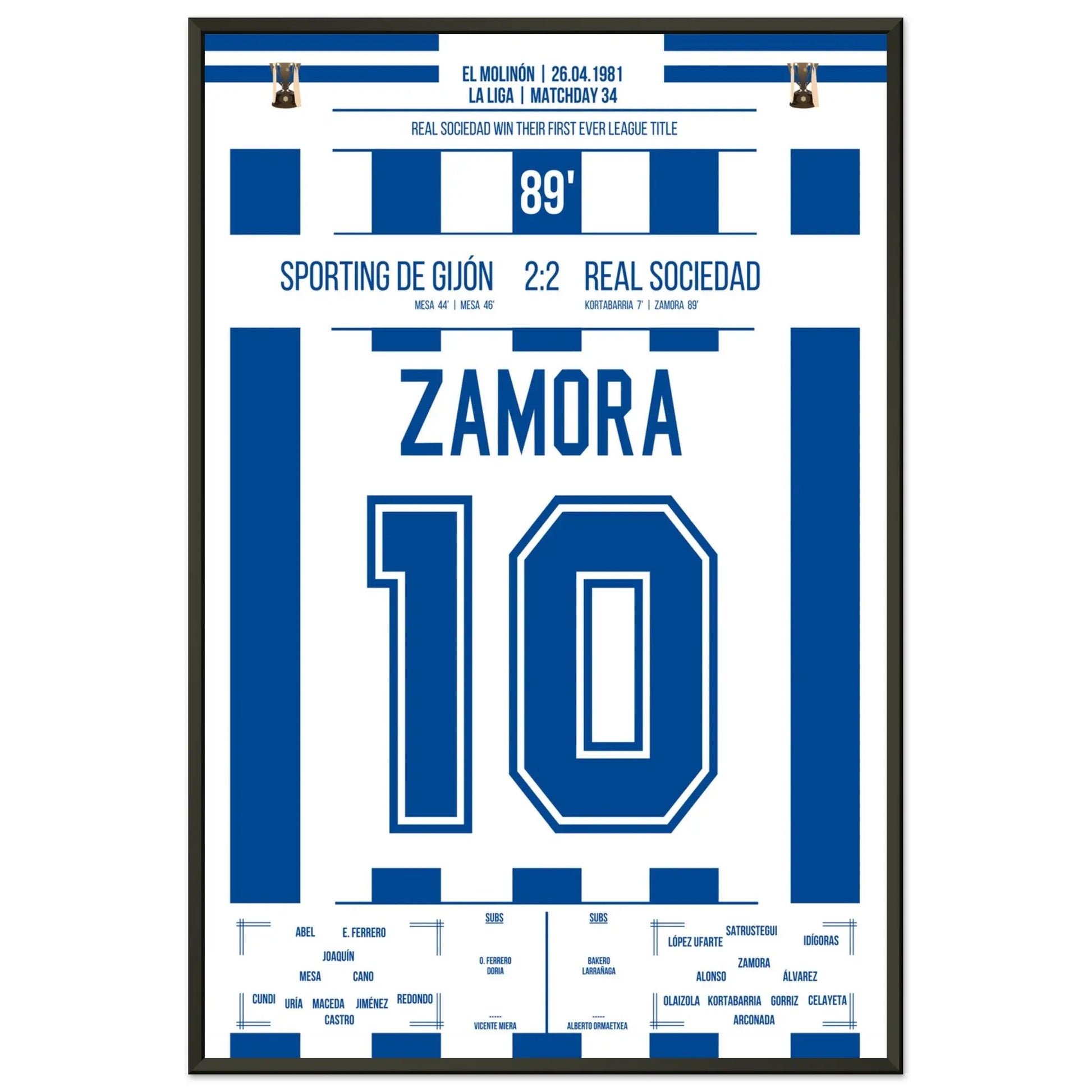 Zamora's Tor bei San Sebastians erster Meisterschaft der Vereinsgeschichte 60x90-cm-24x36-Schwarzer-Aluminiumrahmen