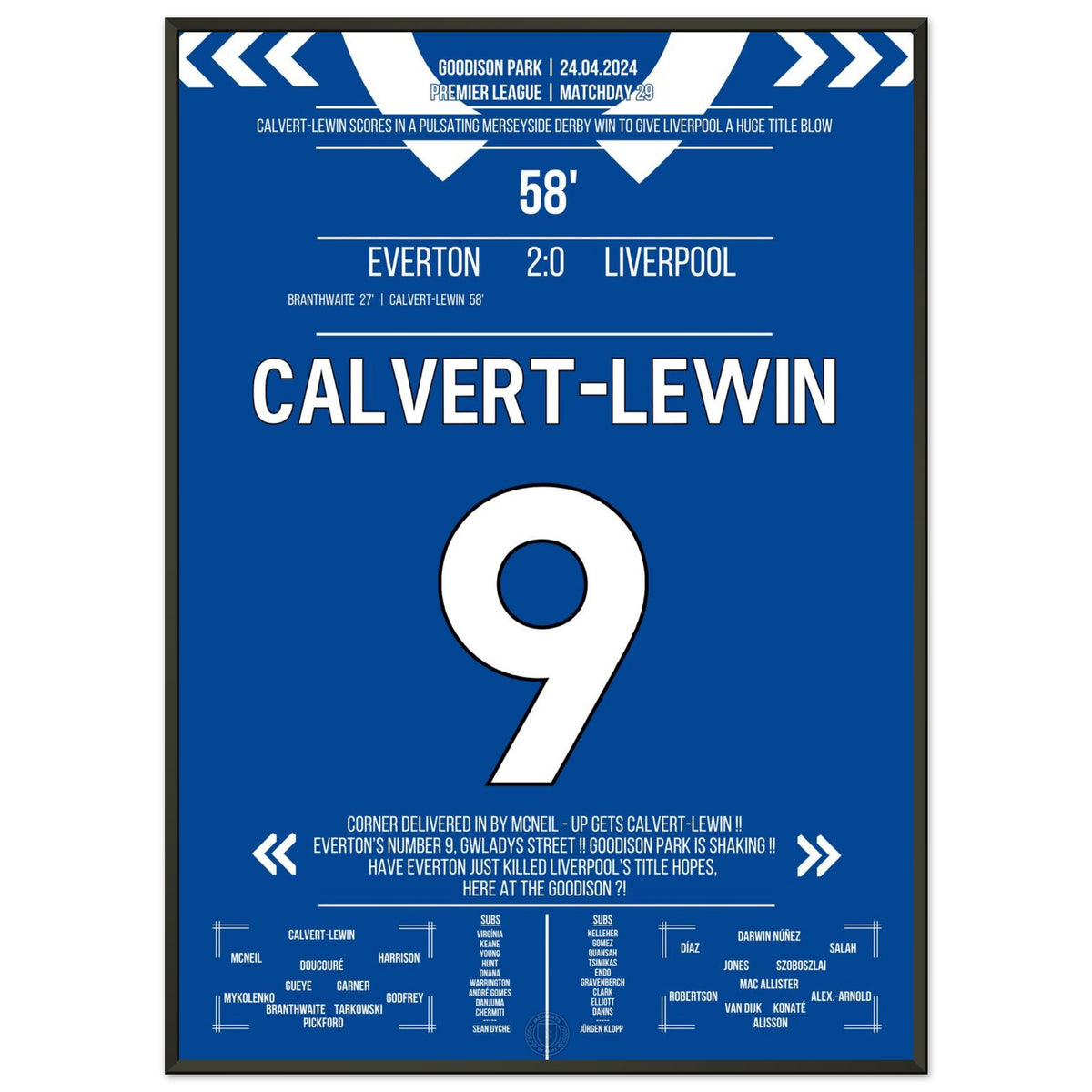 Calvert-Lewin scores the winning goal in the Merseyside Derby.