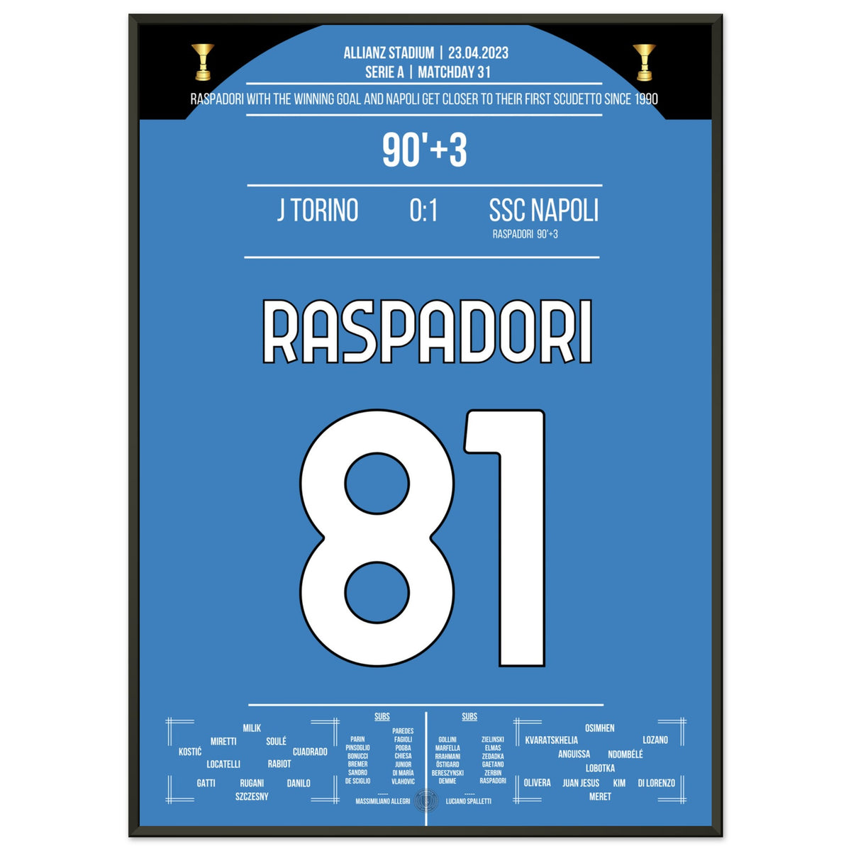 Le but de la victoire de Raspadori dans le temps additionnel rapproche Naples du Scudetto.
