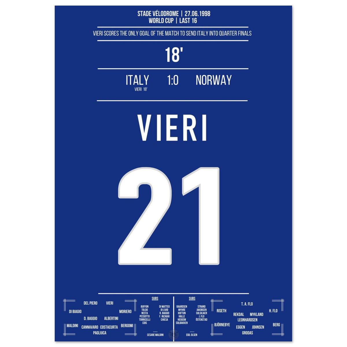 Vieri decide gli ottavi di finale dei Mondiali contro la Norvegia nel 1998