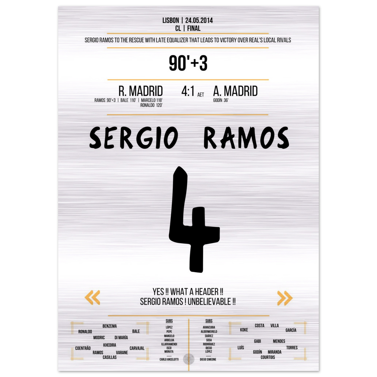 (Metal Print) Sergio Ramos sauve le Real dans le temps additionnel de la finale 2014 contre l'Atletico