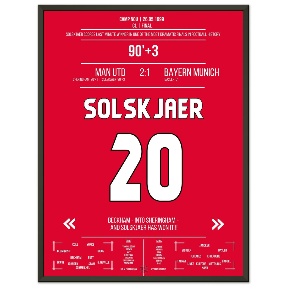 Solskjaer trifft im denkwürdigsten Comeback der Geschichte im Finale 1999 gegen Bayern