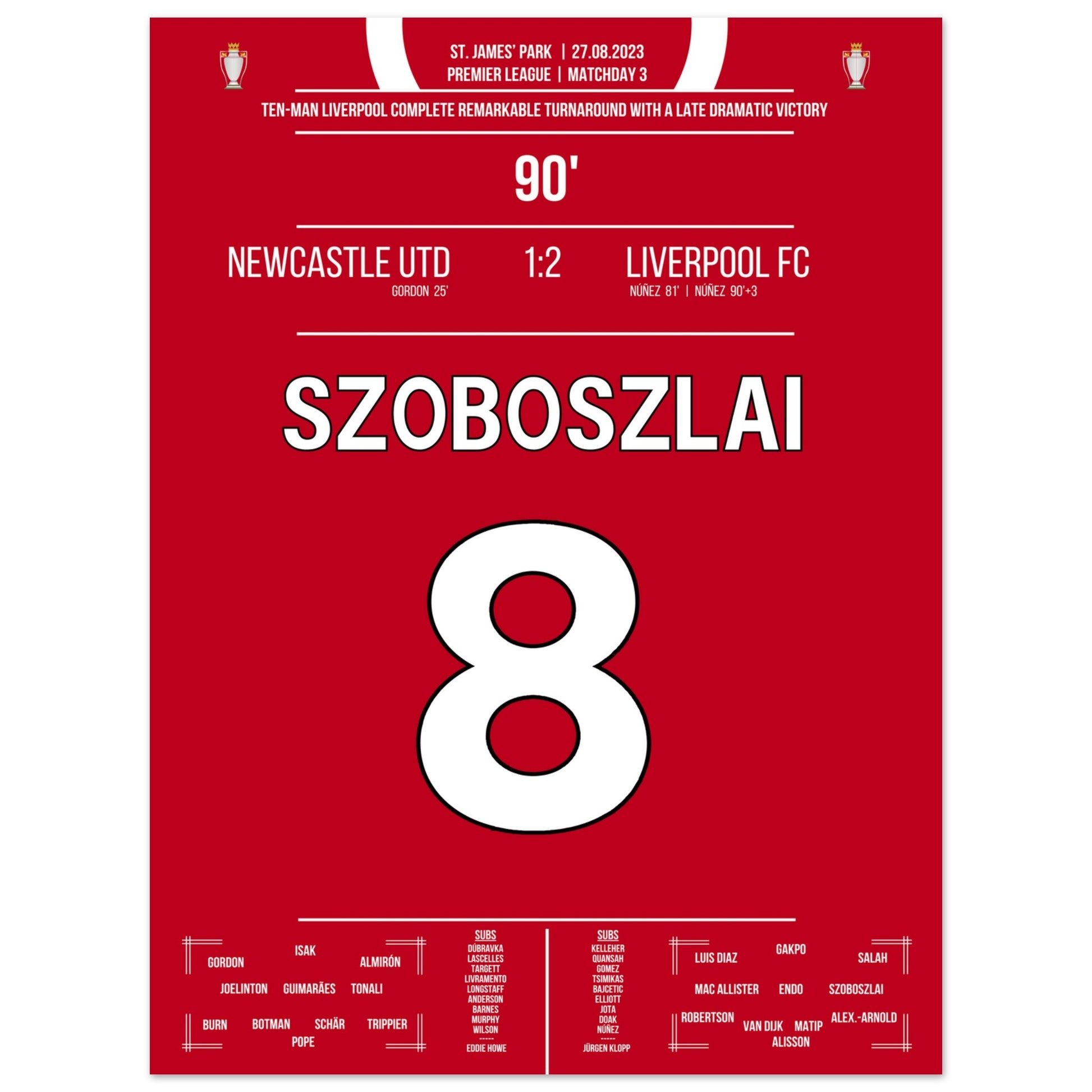 Liverpool's spätes Comeback in Unterzahl im St. James' Park 30x40-cm-12x16-Ohne-Rahmen