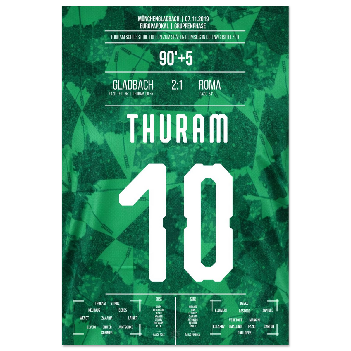 Thuram scores late against Roma, sending Gladbach into European ecstasy