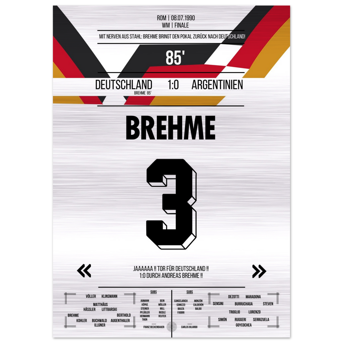 (Metal Print) Brehme's Elfmeter gegen Argentinien im WM-Finale 1990