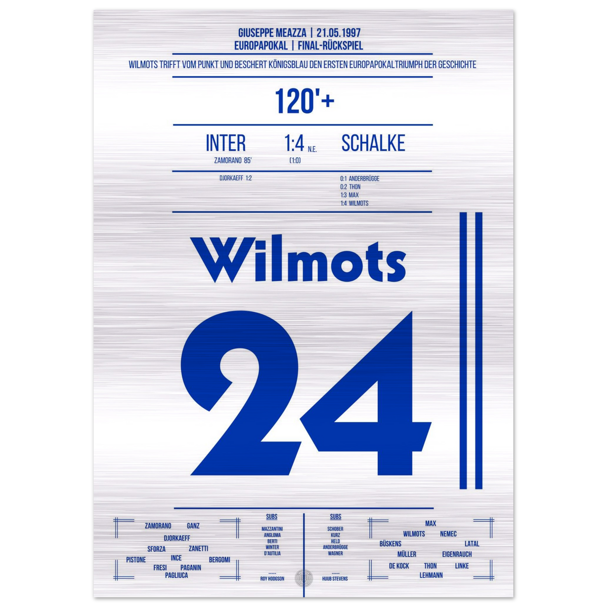 (Metal Print) Marc Wilmots' converted penalty in the 1997 final against Inter