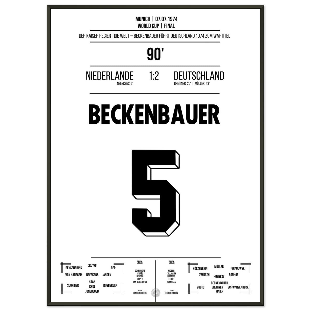 Beckenb<tc>aue</tc>r leads Germany to their second World Cup title in 1974.