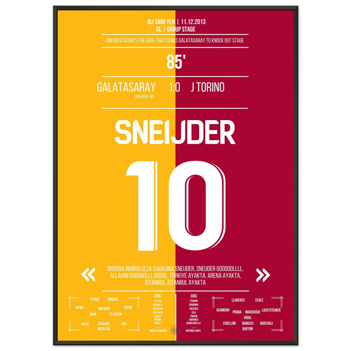 Sneijder rende perfetta la sensazione! Il Galatasaray elimina il Torino dalla CL nel 2013.