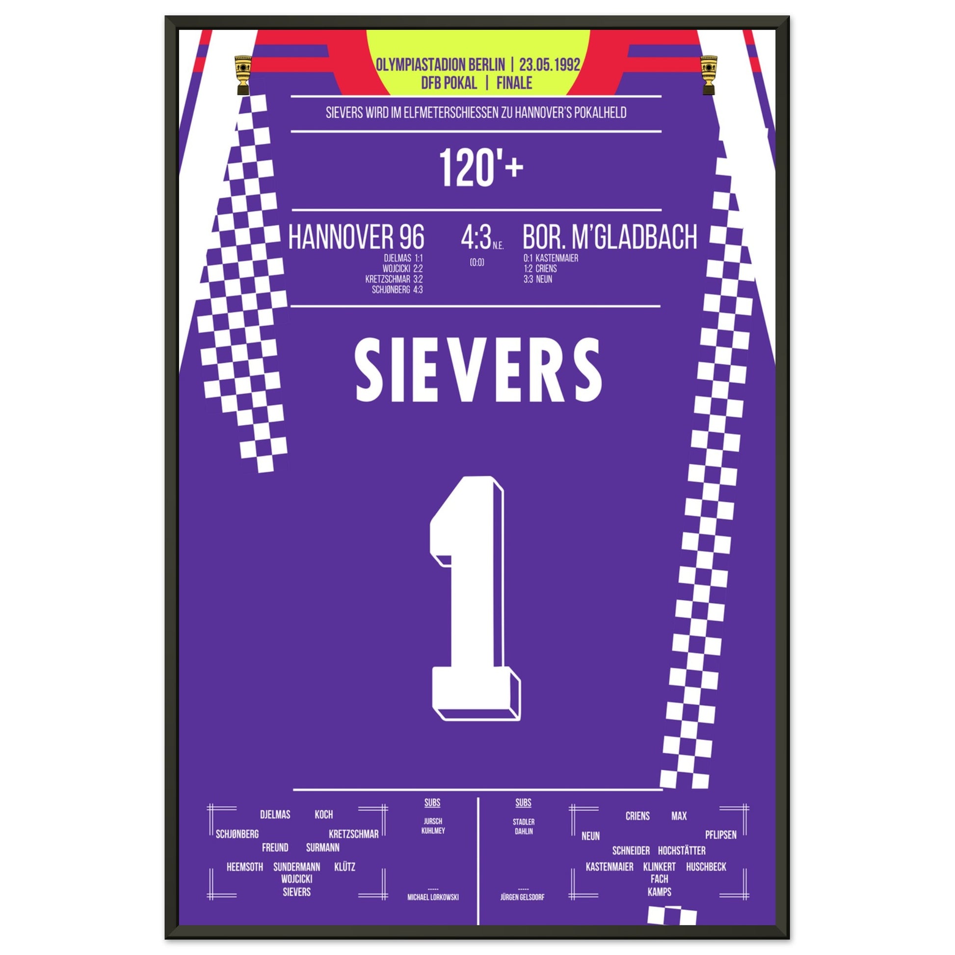 Sievers wird zu Hannover's Pokalheld 1992 60x90-cm-24x36-Schwarzer-Aluminiumrahmen