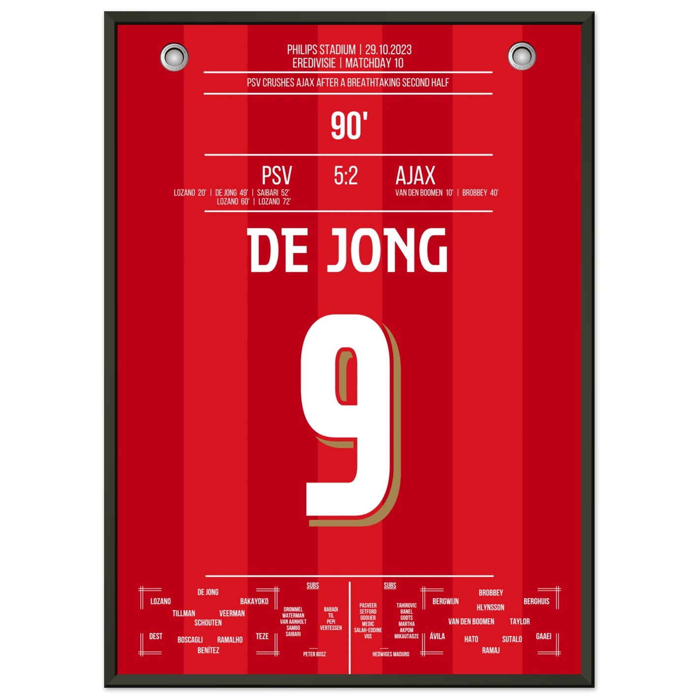 PSV's 5-2 Kantersieg gegen Ajax in 2023 50x70-cm-20x28-Schwarzer-Aluminiumrahmen