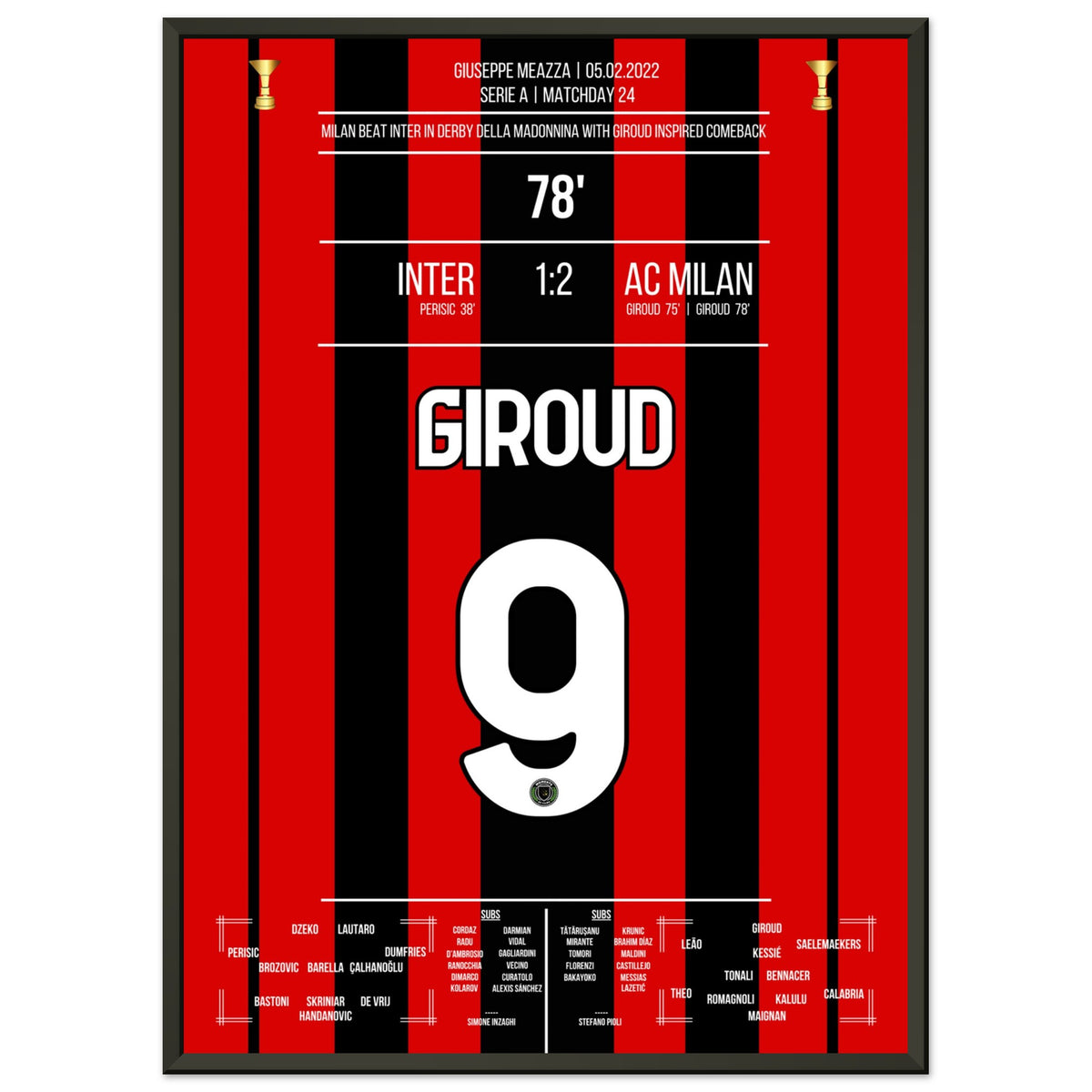 Giroud a marqué deux buts pour Milan pour remporter le derby contre l'Inter