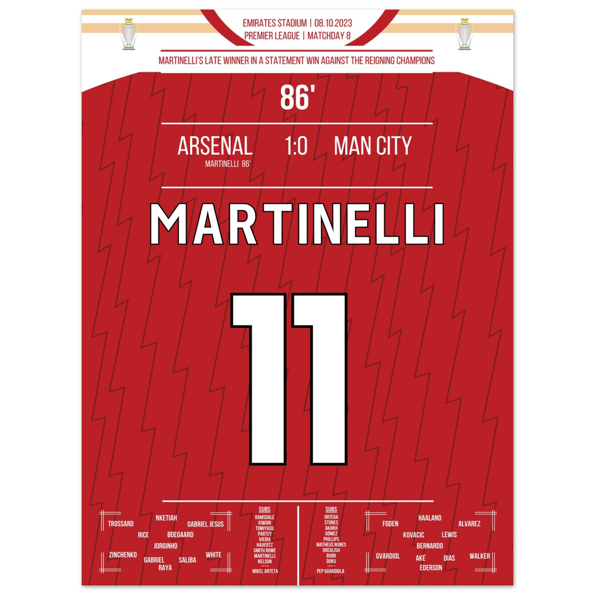 Martinelli's später Siegtreffer gegen Man City 30x40-cm-12x16-Ohne-Rahmen