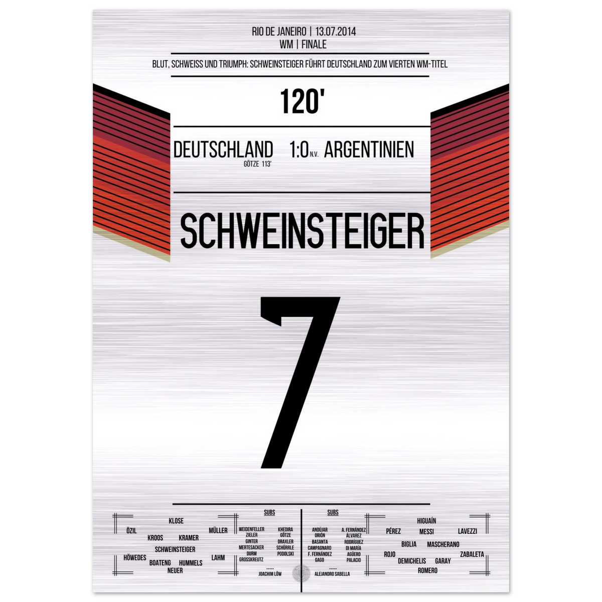 (Metal Print) Schweinsteiger's führt Deutschland blutend zum Weltmeistertitel 2014