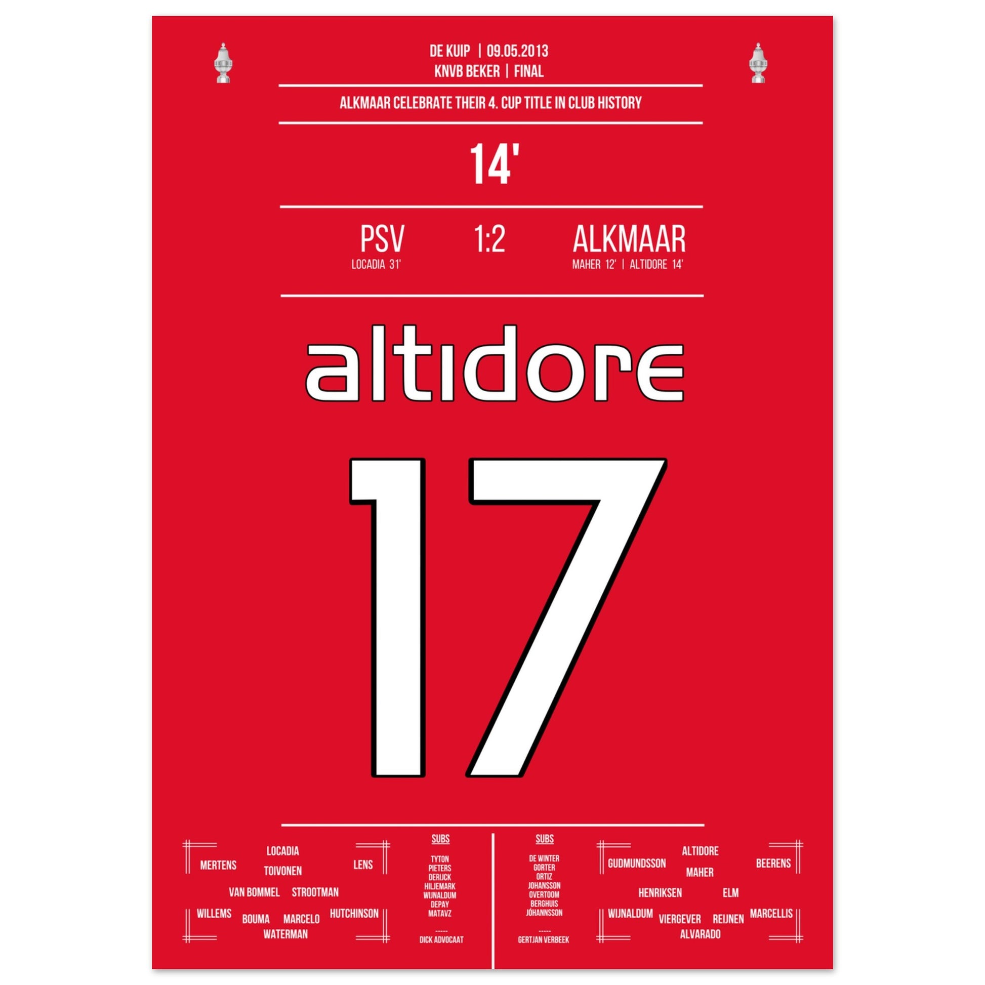 Alkmaar gewinnt zum vierten mal in der Vereinsgeschichte den Pokal 50x70-cm-20x28-Ohne-Rahmen