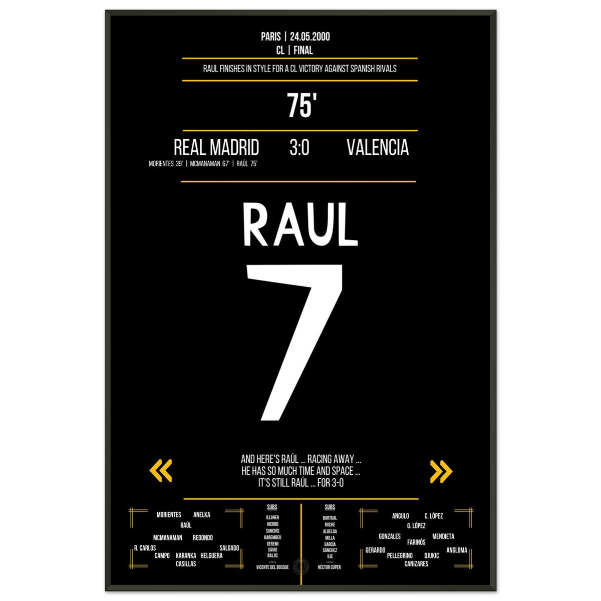 Il terzo gol di Raul nella finale spagnola del 2000