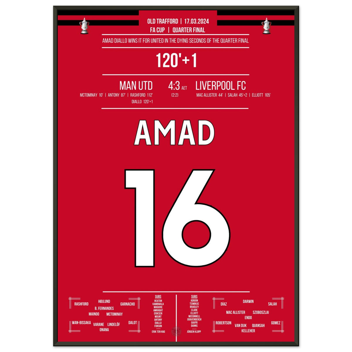 Amad scores United into the FA Cup semifinals at the last second.
