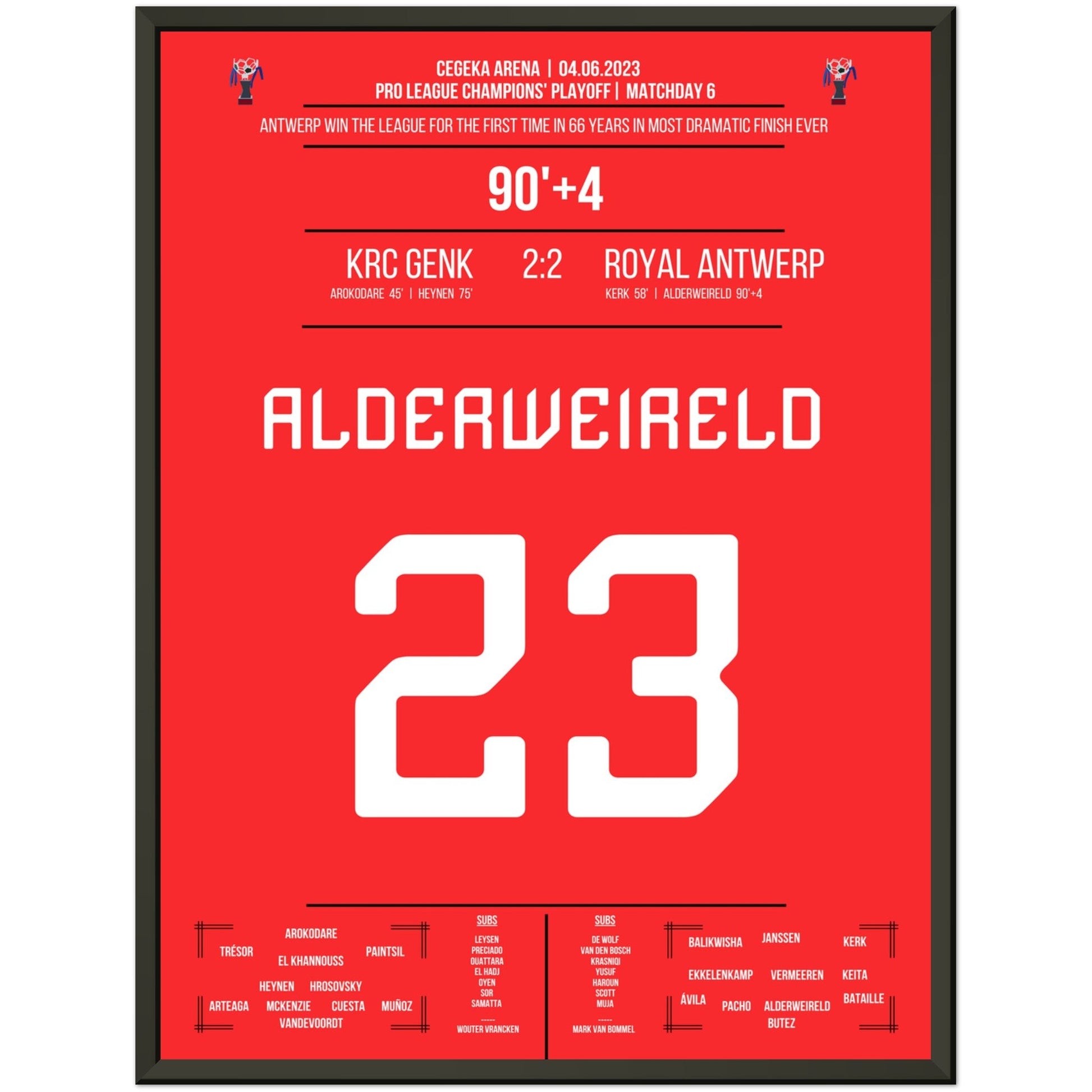 Antwerpen's erste Meisterschaft nach 66 Jahren im verrückten Saison-Finish 2023 45x60-cm-18x24-Premium-Semi-Glossy-Paper-Metal-Fra