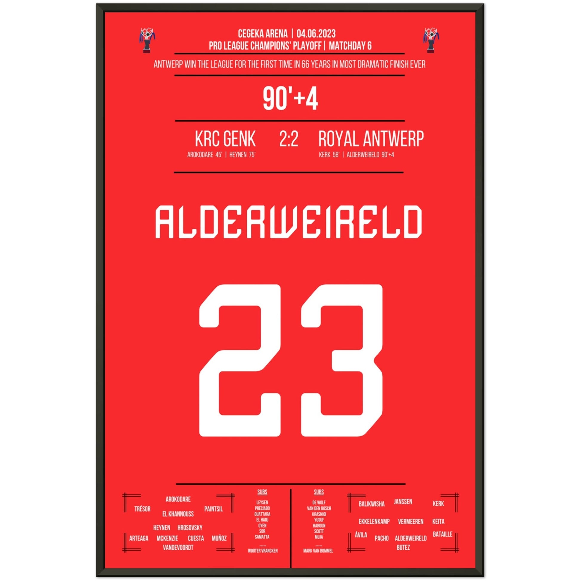 Antwerpen's erste Meisterschaft nach 66 Jahren im verrückten Saison-Finish 2023 60x90-cm-24x36-Premium-Semi-Glossy-Paper-Metal-Fra