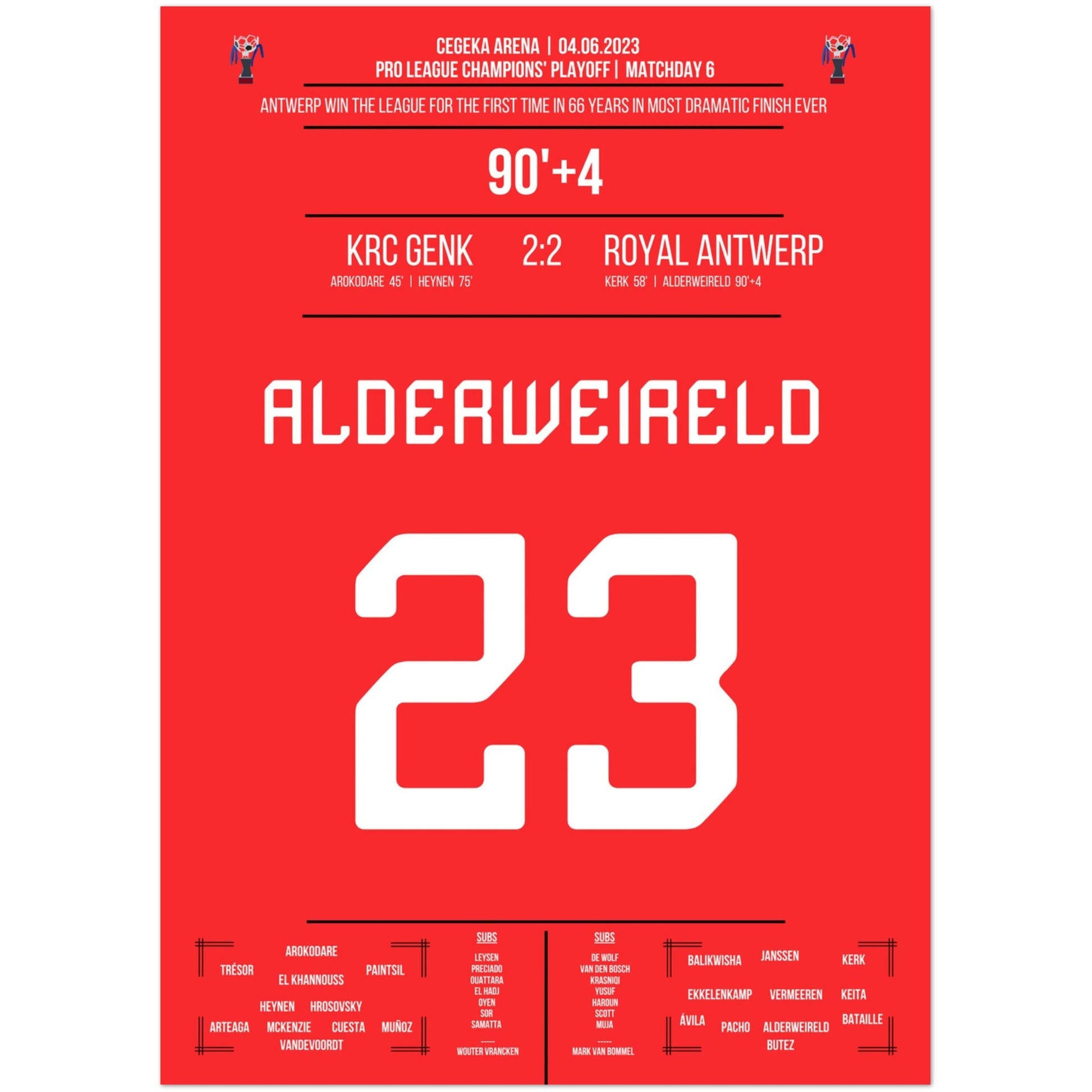 Antwerpen's erste Meisterschaft nach 66 Jahren im verrückten Saison-Finish 2023 50x70-cm-20x28-Premium-Semi-Glossy-Paper-Poster