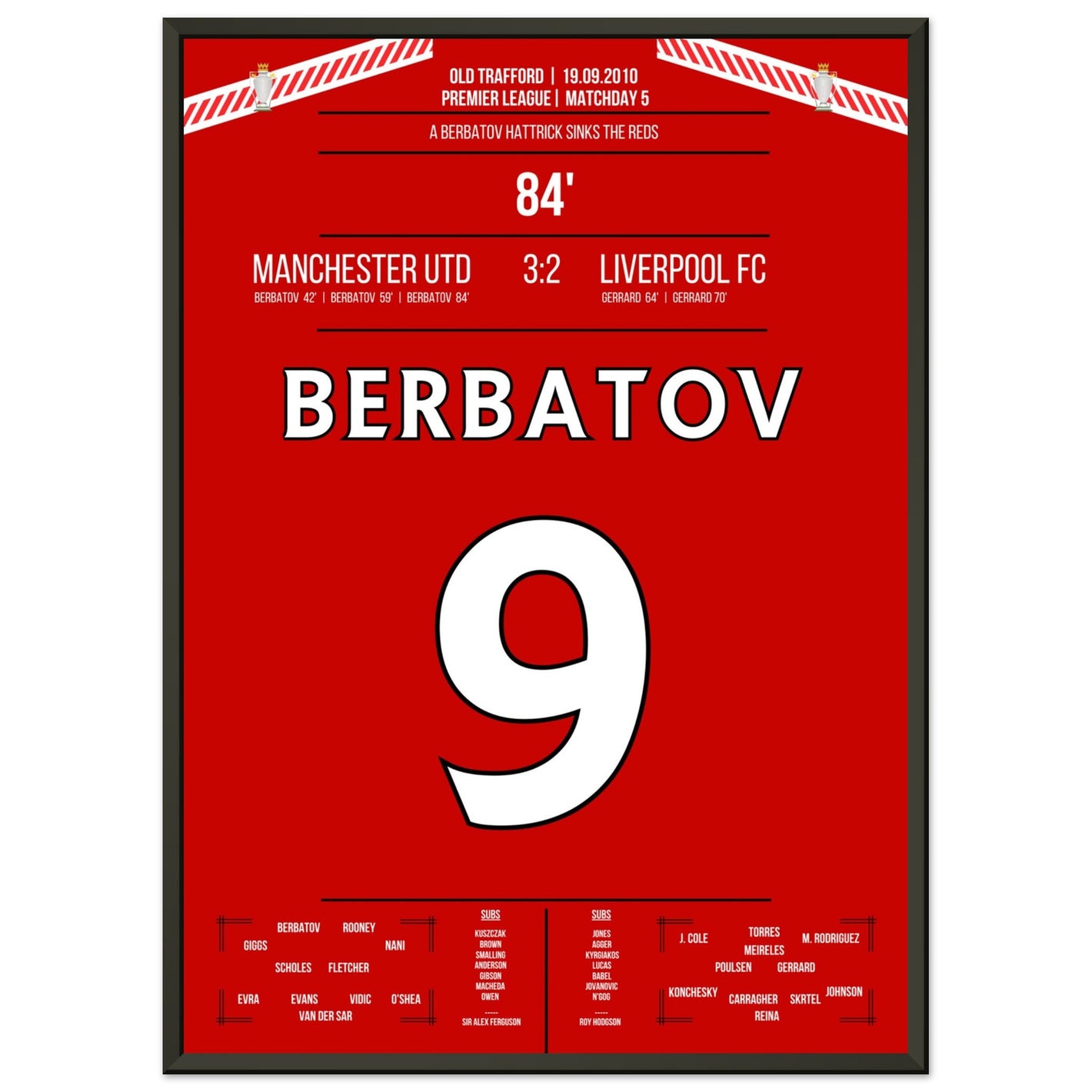 Berbatov-Hattrick versenkt die Reds im Derby 2010 50x70-cm-20x28-Schwarzer-Aluminiumrahmen