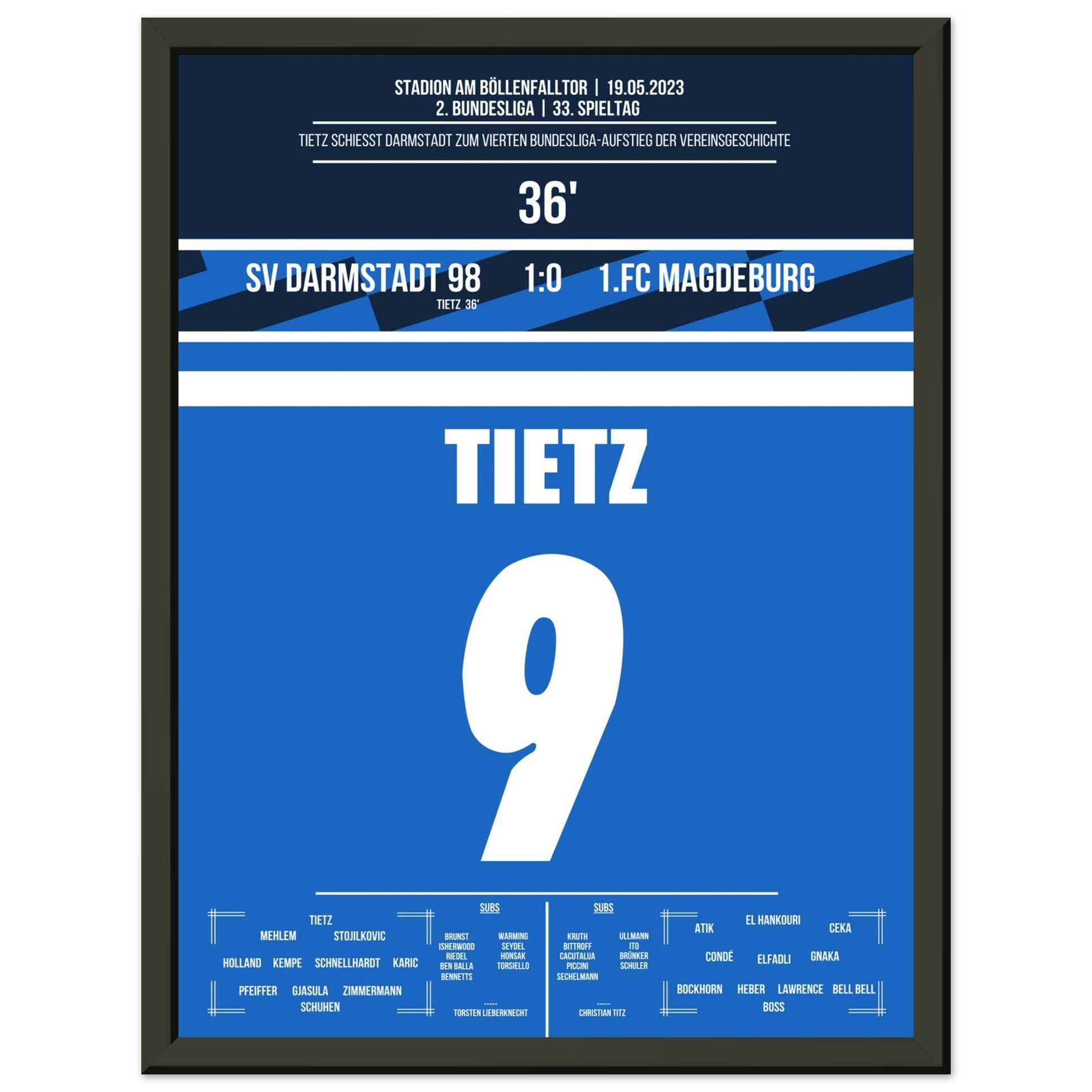 Darmstadt's Wiederaufstieg in die Bundesliga in 2023 30x40-cm-12x16-Schwarzer-Aluminiumrahmen