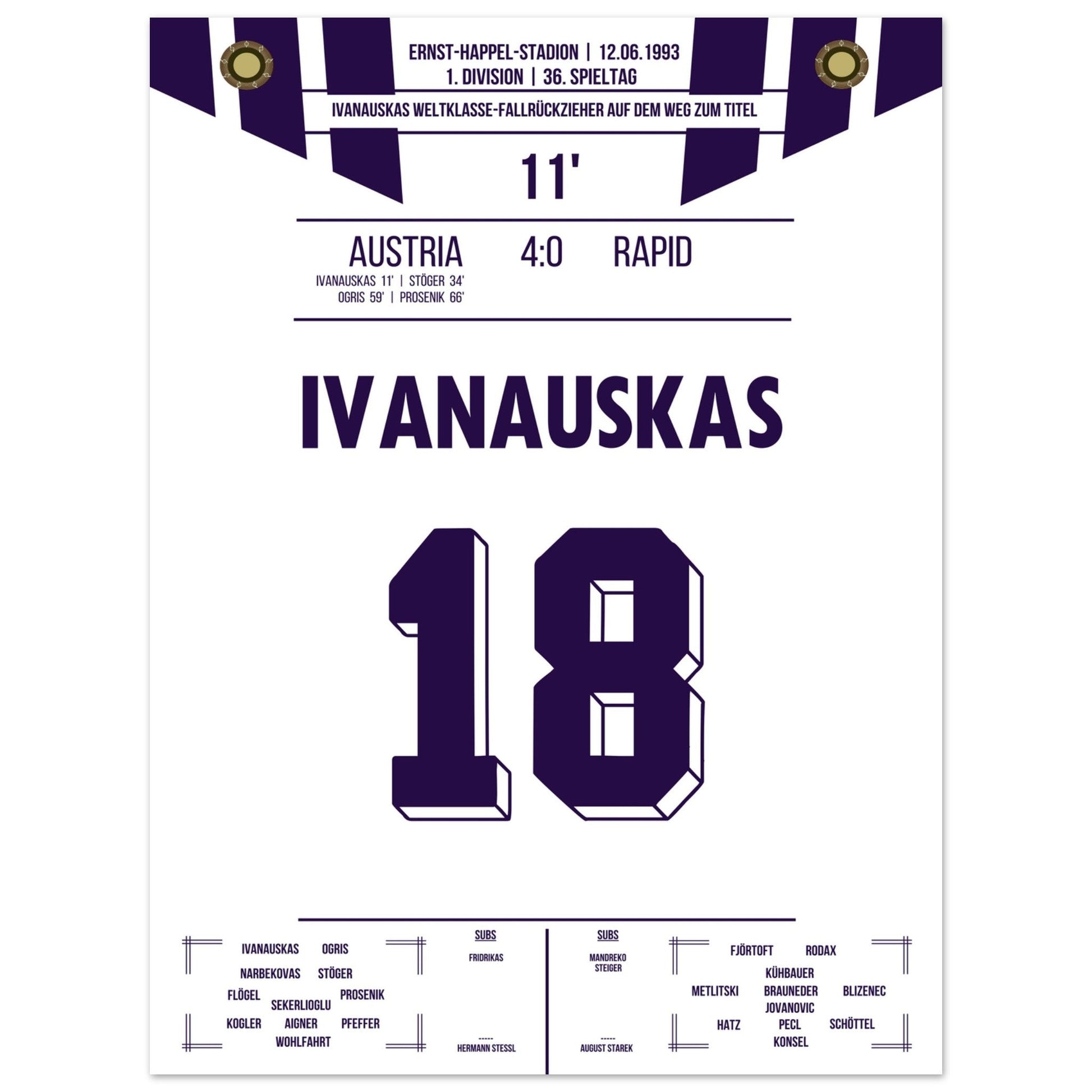 Ivanauskas Weltklasse-Fallrückzieher zu Austria's Meisterschaft 1993 30x40-cm-12x16-Ohne-Rahmen