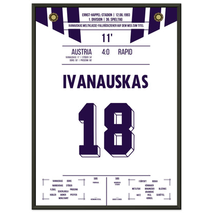 Ivanauskas Weltklasse-Fallrückzieher zu Austria's Meisterschaft 1993 50x70-cm-20x28-Schwarzer-Aluminiumrahmen