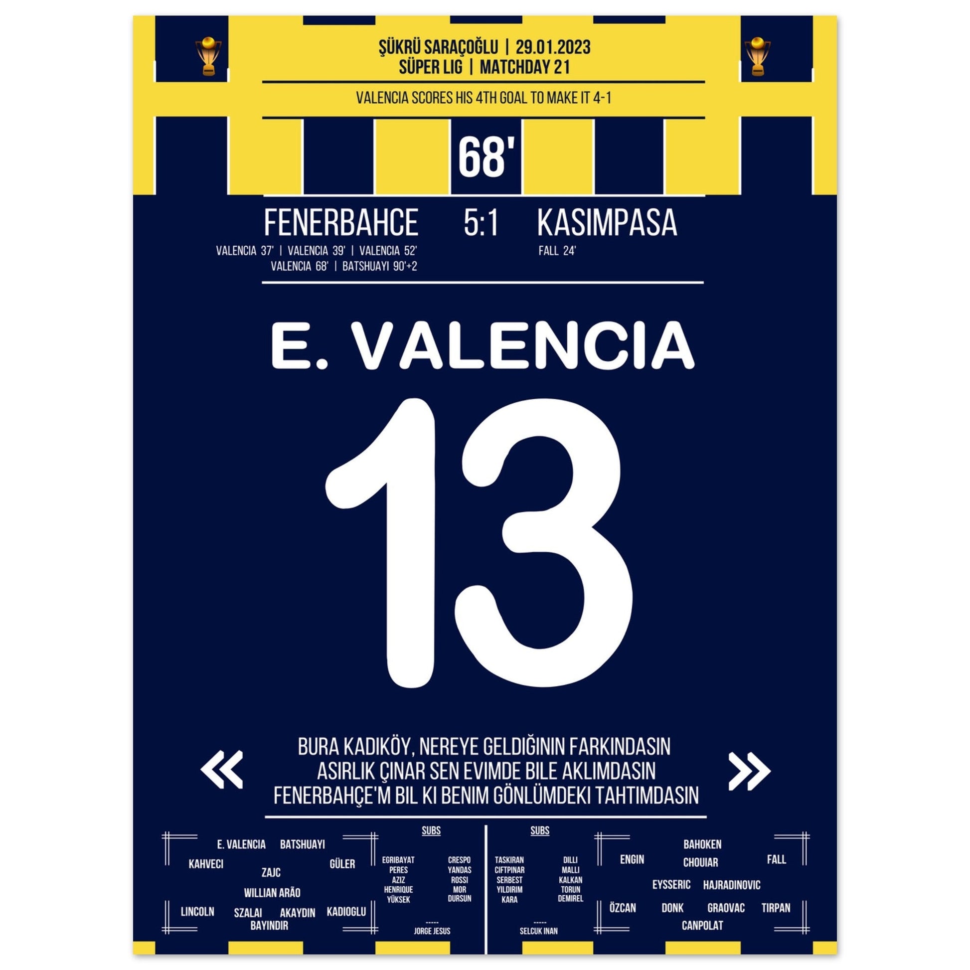Viererpack von Enner Valencia gegen Kasimpasa in 2023 30x40-cm-12x16-Ohne-Rahmen